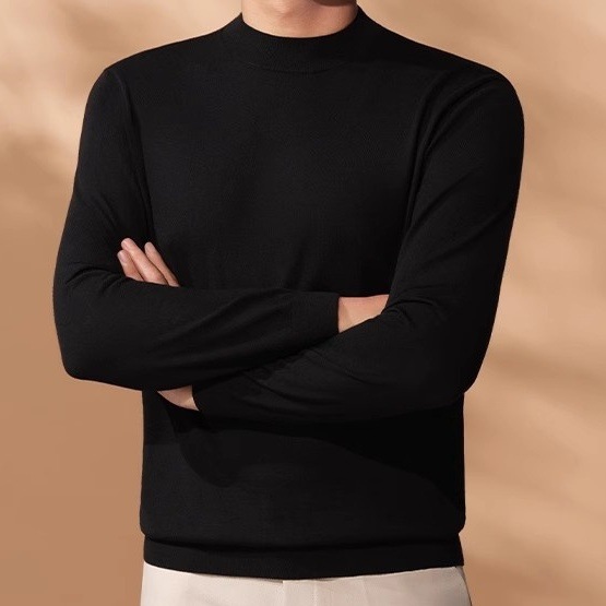 高端春秋季新款男士毛T支精纺半高领毛衣男可机洗针织打底衫男装