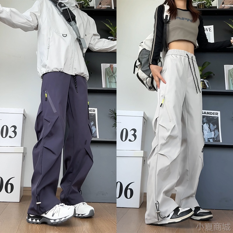 美式压褶工装裤男女秋季潮流三防冲锋裤宽松大码百搭显瘦休闲裤子